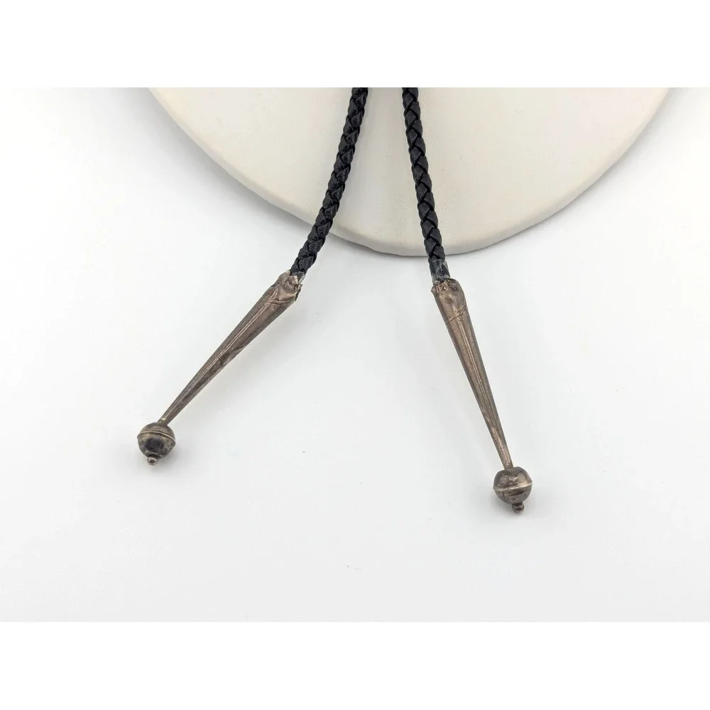 Rare Vintage Bolo Tie Museum Piece Leather Sterling Silver Southwest Accessory *